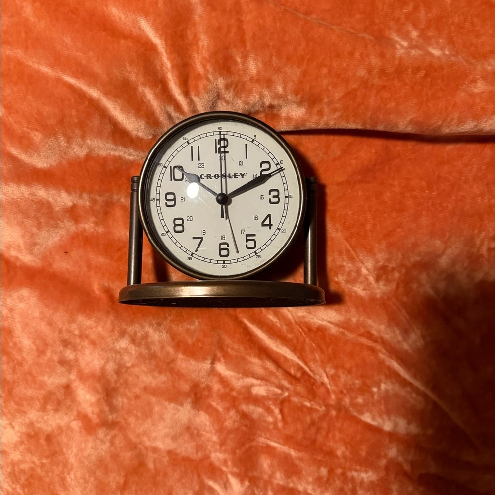 Crosley White and Black Table Clock with Bronze Accents